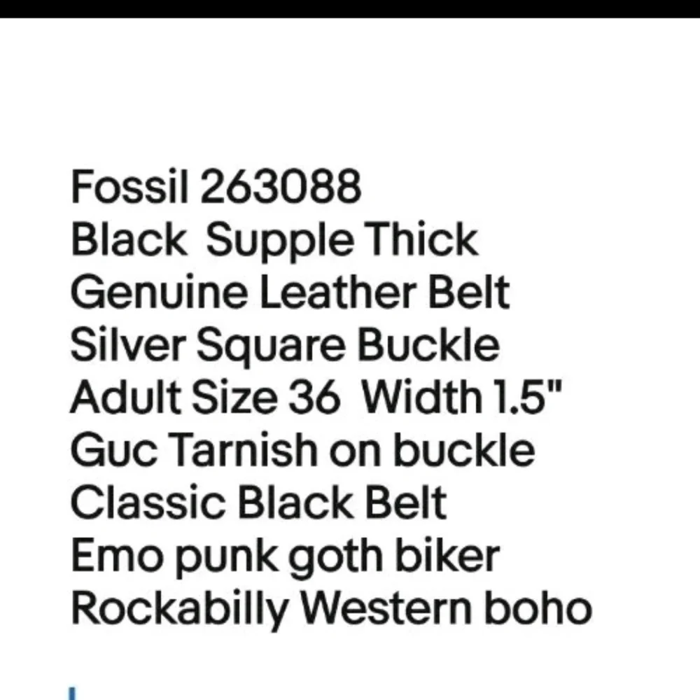 Fossil Black Genuine Leather Belt Adult Sz 36 Silver Square Buckle W1.5